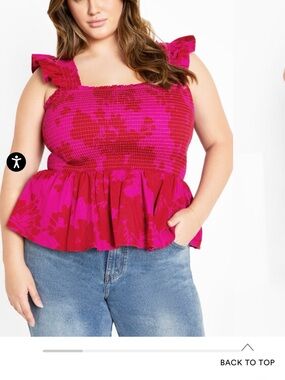 City Chic Pink and Red Smocked Peplum Camisole